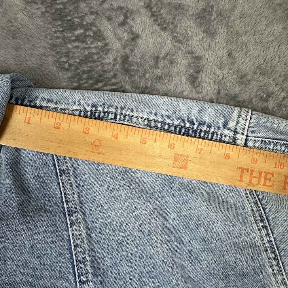 Pilcro Antropologie Denim Pullover Top Jacket Hooded Women's L/XL Pockets Snap - Picture 12 of 13